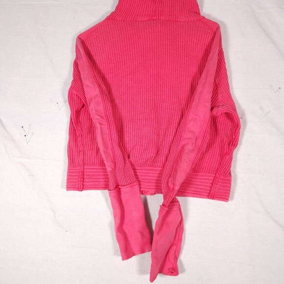 Free People FP One Mason Hoodie Cardigan Button Jacket Red Pink Waffle - Picture 15 of 16